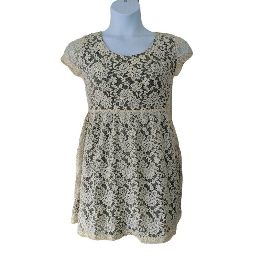 Cals Gray and White Stretch Lace Dress Size L